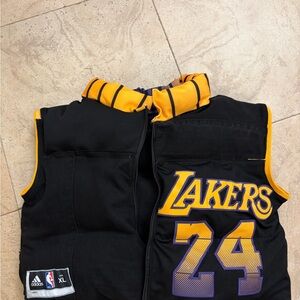 CustomAdidas Black and Gold Lakers Puffer Vest
